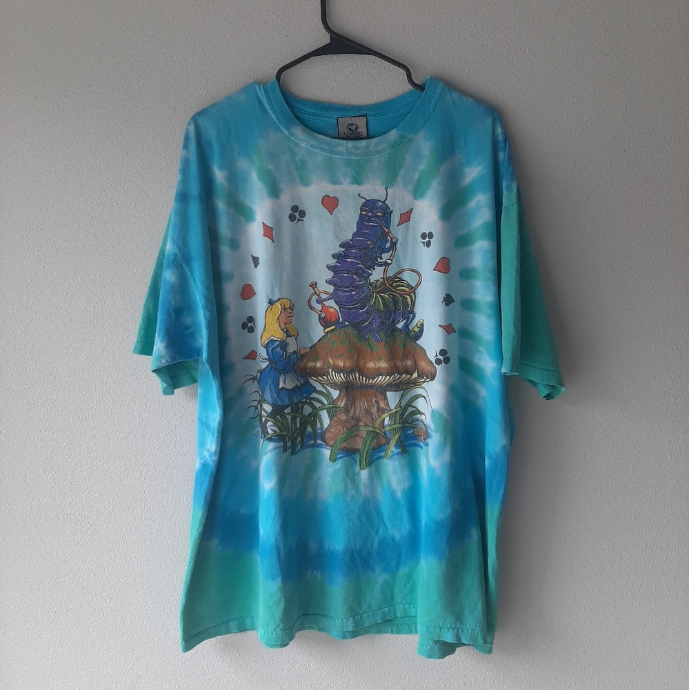 VINTAGE 2003 liquid Blue Alice in wonderland double sided graphic t-shirt
